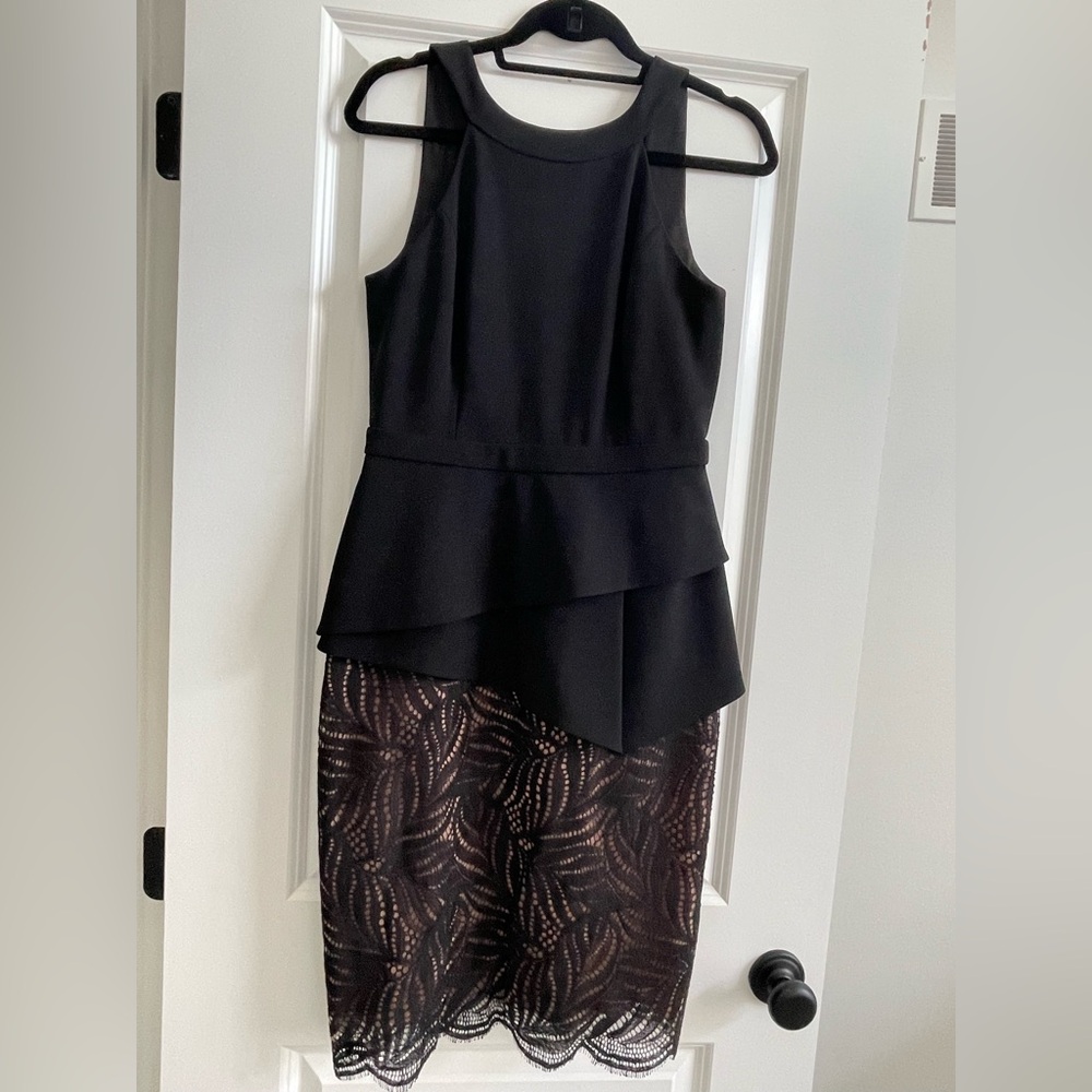 BCBGMaxAzria Black Asymmetrical Peplum Cocktail Dress